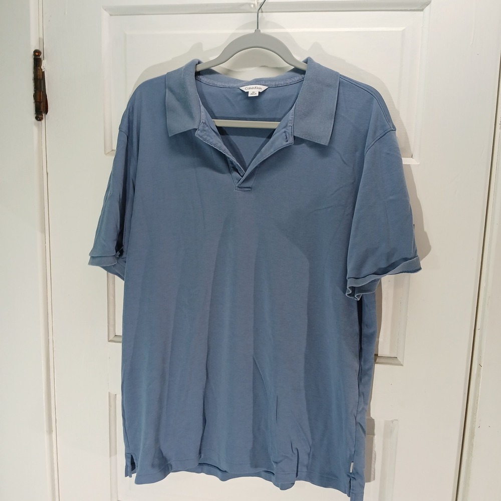 Calvin Klein Polo‎ Shirt Mens XL Extra Large Blue Short Sleeve Casual